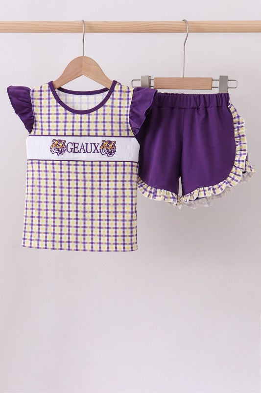 Ruffled Geaux Tigers Smocked Shorts Set