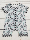 MAMA'S BOY Black Checkered Romper