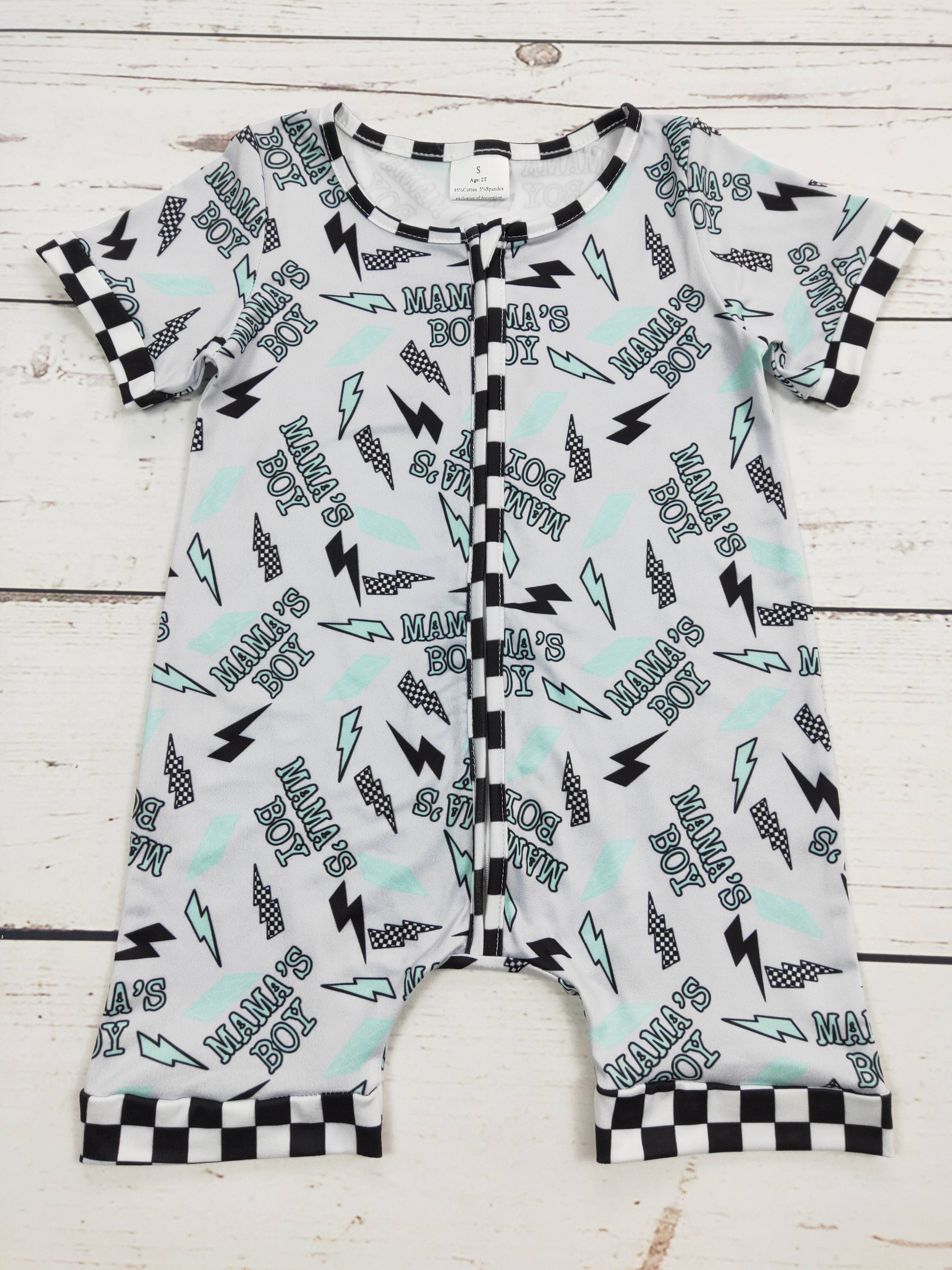 MAMA'S BOY Black Checkered Romper